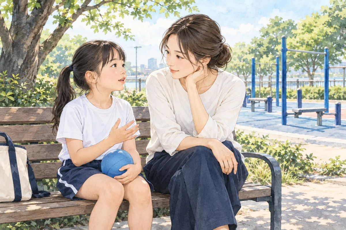 子どもの気持ちに耳を傾ける保護者のイラスト