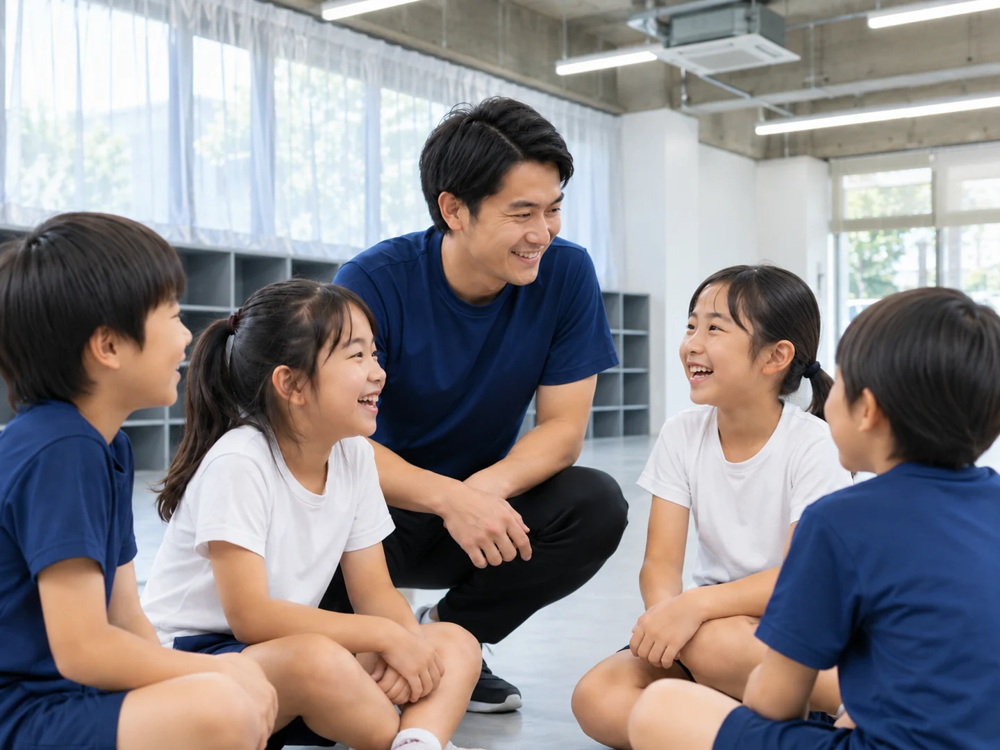 校舎の空間をもとにした、先生を囲んで話す子どもたちのイメージ